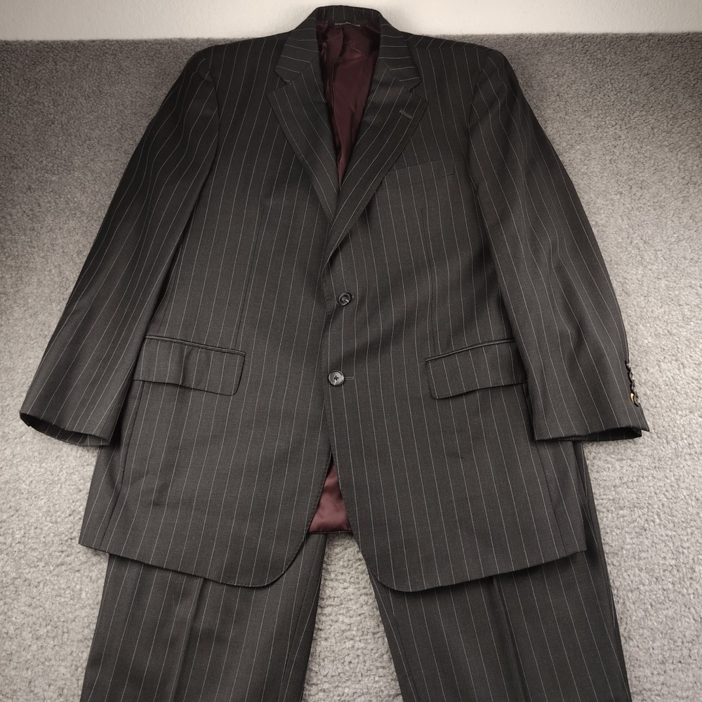 Samuelsohn Mens Charcoal Grey Pinstripe 2 Button Pants Suit‎ Blazer Trousers